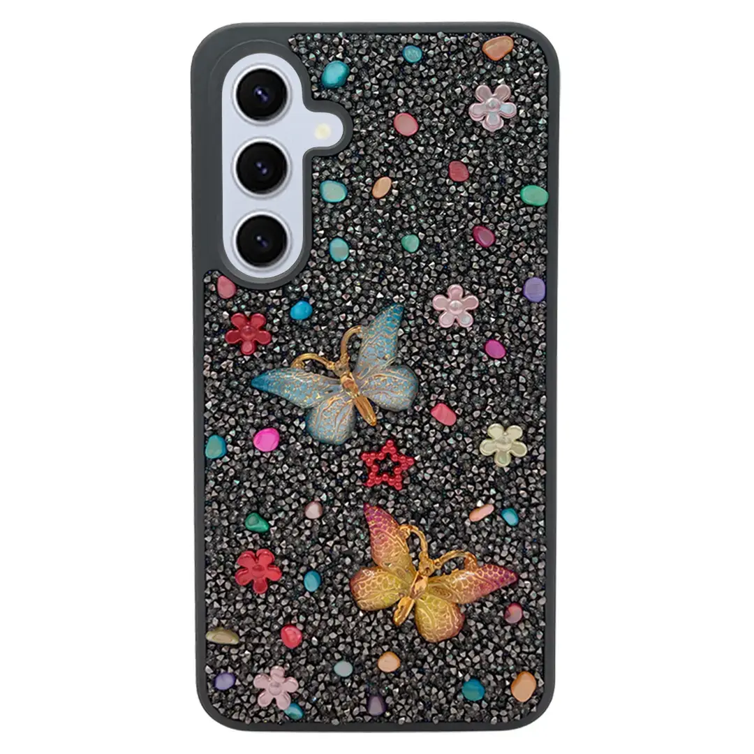 Samsung Galaxy S24 FE Butterfly and Diamond Bling Case Light Gray